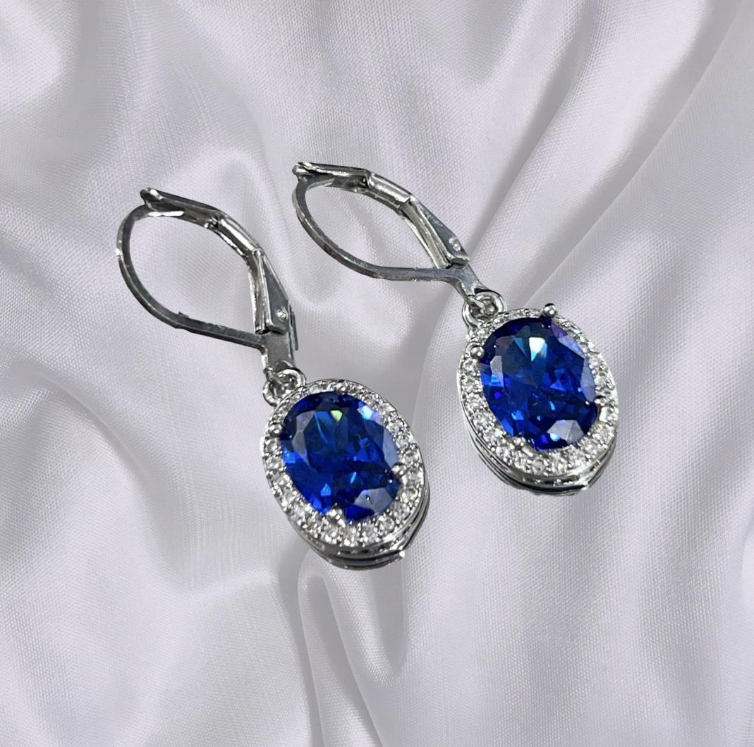 Wholesale Europe and the United States cross-border live network red luxury sapphire blue zircon long earrings temperament Valentine's Day gift earrings women
